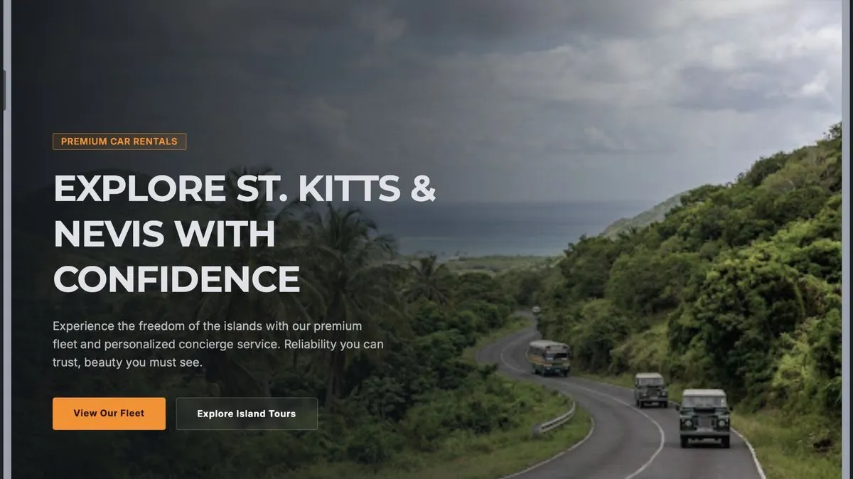 Website concept for a Caribbean vehicle rental and island tour business
