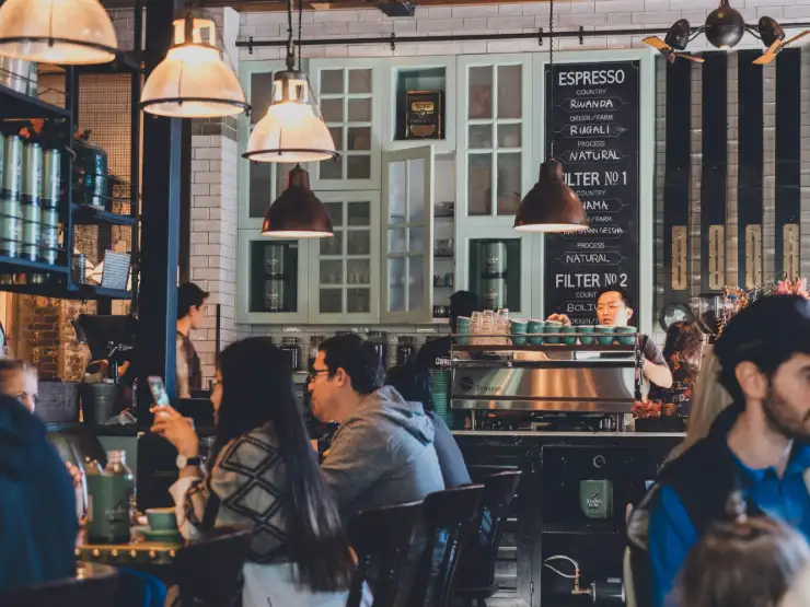 A busy cafe counter