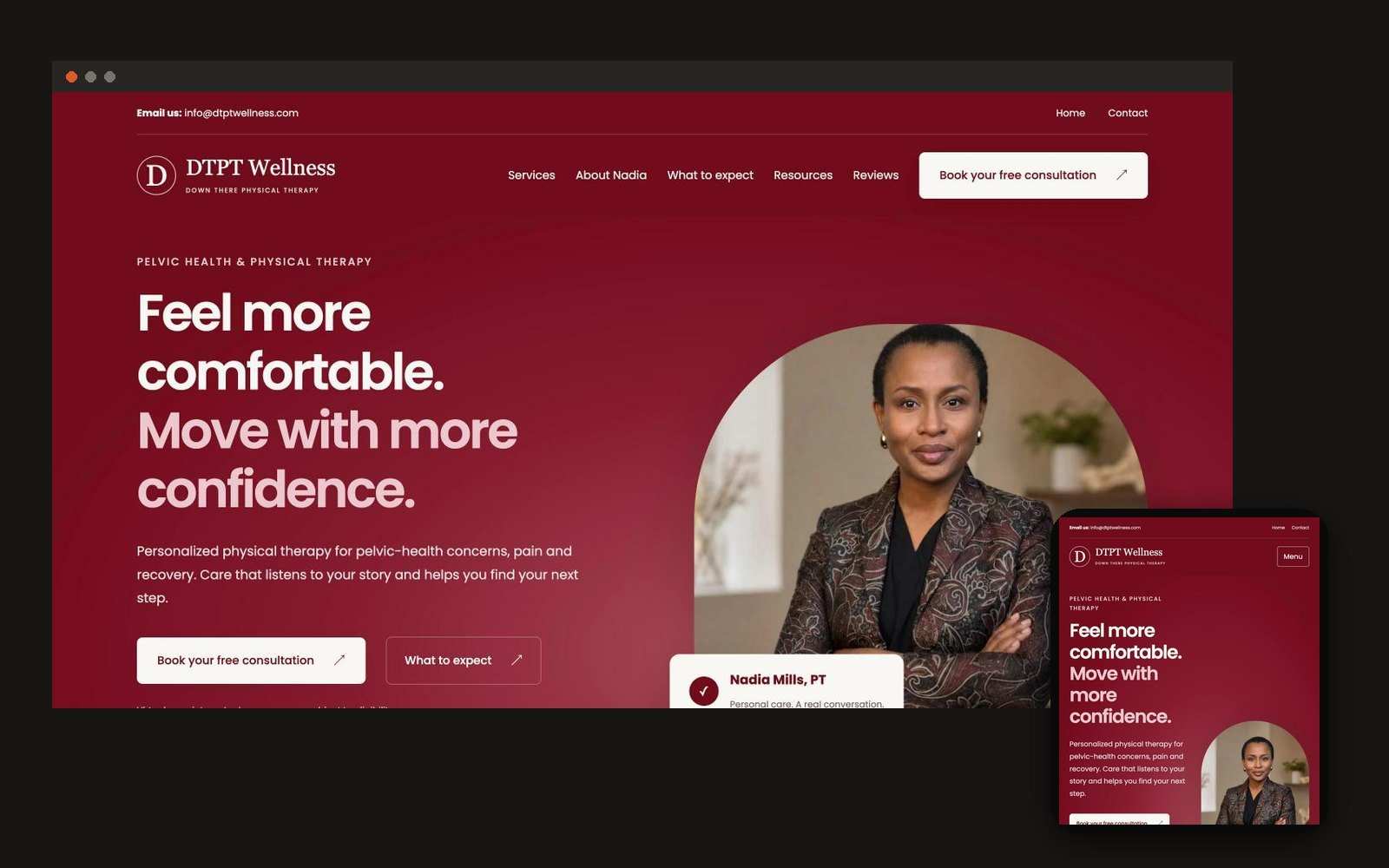 DTPT Wellness website on desktop and mobile